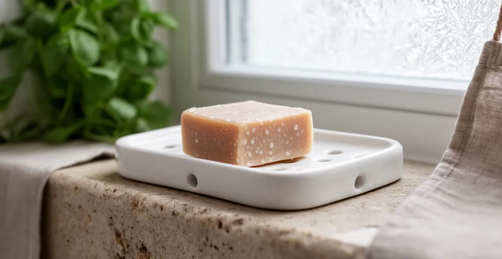 Porte-savon en céramique avec savon artisanal bio séchant correctement